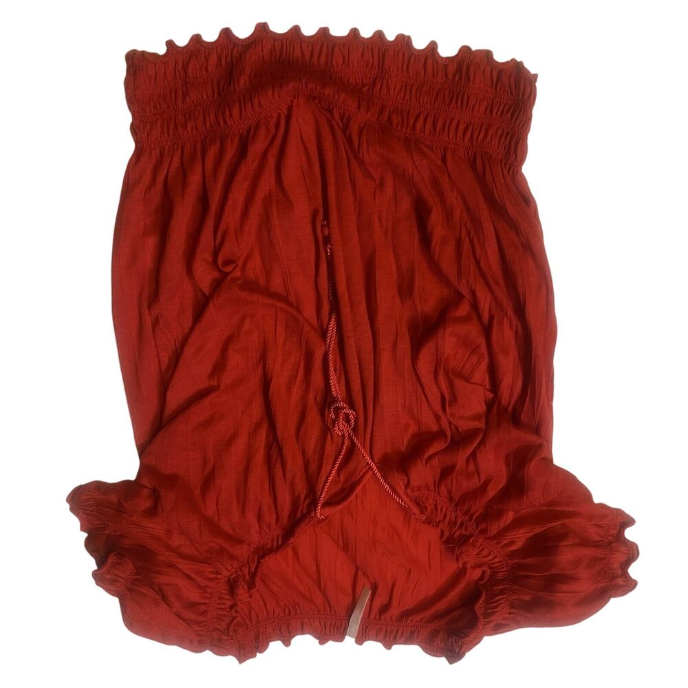 One Nations XL womens Red Puff Short Sleeve Crop Top Drawstring 100% Polyester